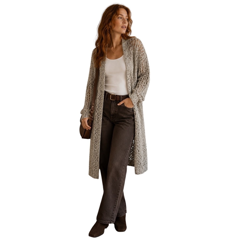 POL Open Knit Long Cardigan Women S Boho Duster Crochet Fall Layering
